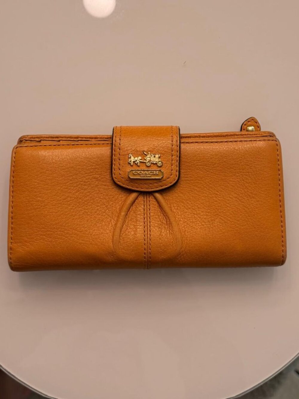 Vintage Coach Madison Leather Pleated Slim Envelope Wallet Saffron Gold 46601